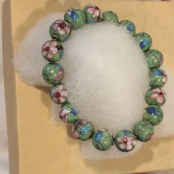 VINTAGE Cloisonne Green Enamel Stretch Bracelet - Picture 5 of 5